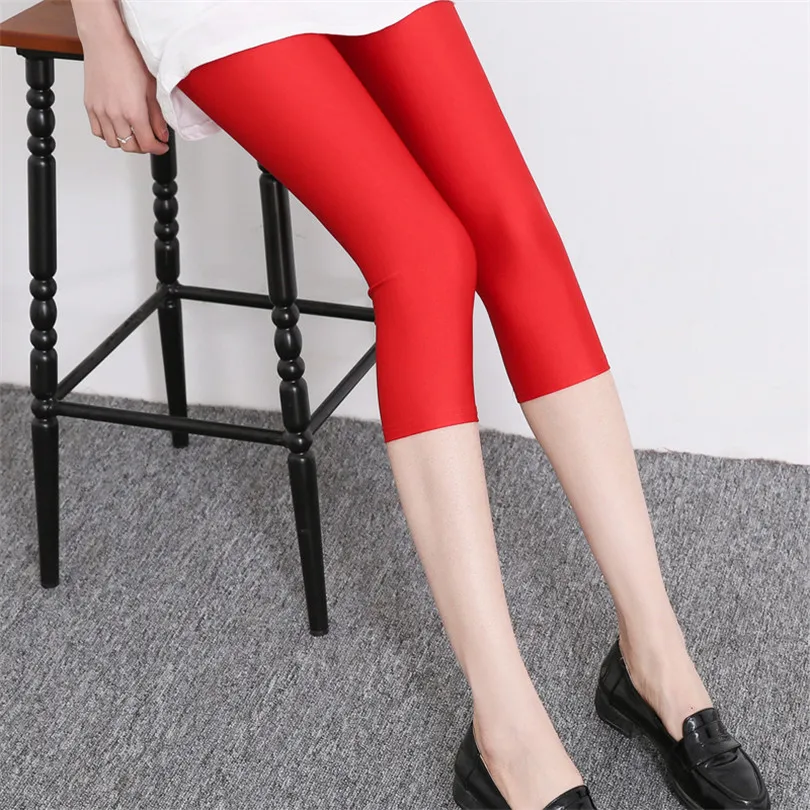 

VISNXGI Red Pants Women Leggings Shiny Pants Spandex Capris Stretched Jeggings Shinny Elastic Fitness Fitness Running Trousers