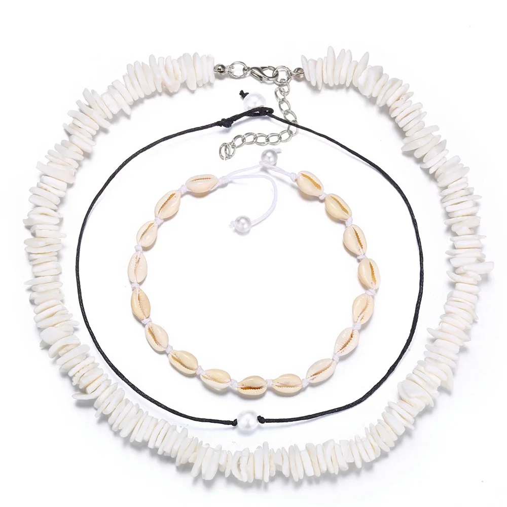 

2019 Hot Sale Hawaiian Beach Puka Chip Shell Surfer Choker Necklace for Women Visco Gilr Boho Imitation Pearl Chocker Necklaces