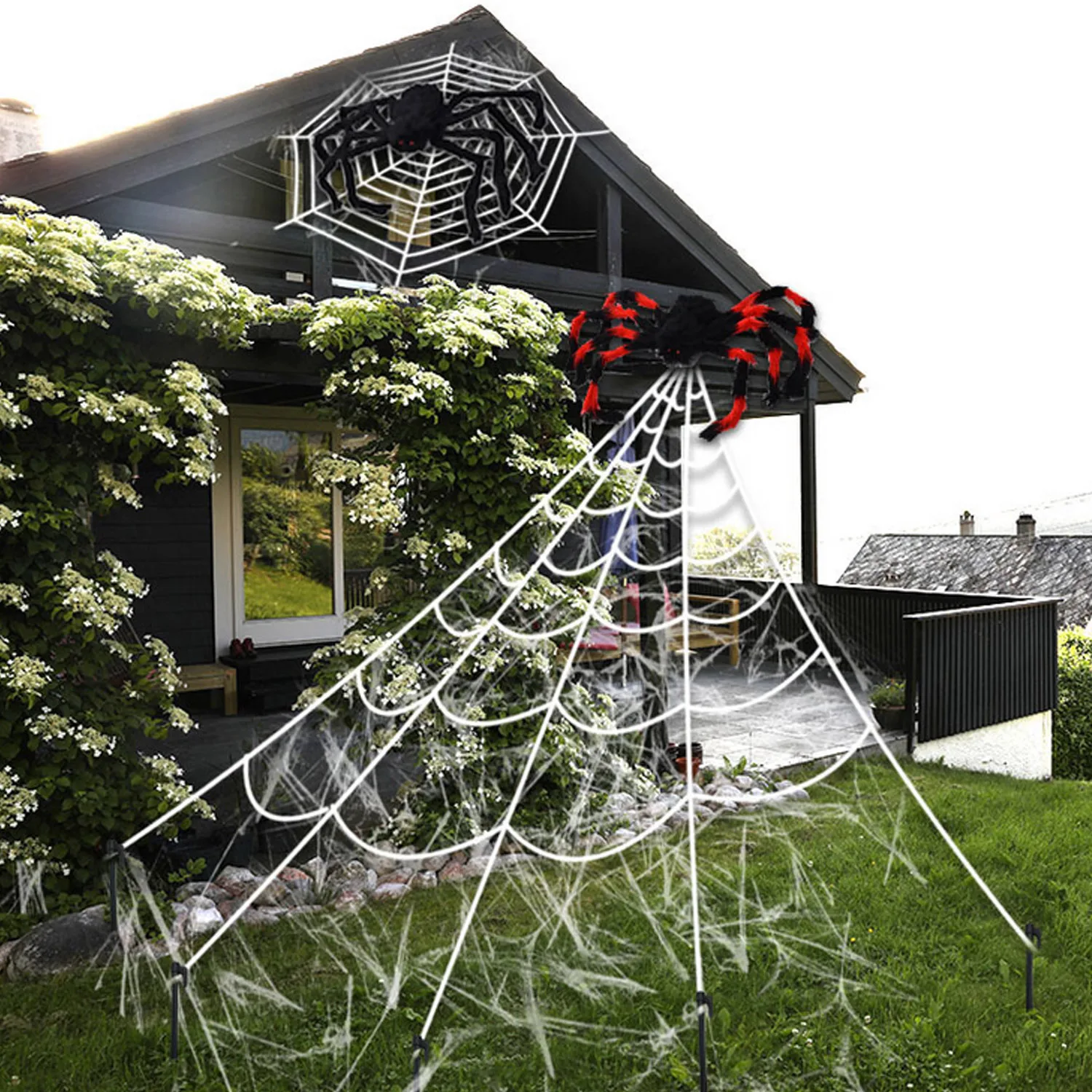 

Behogar 5 x 4.8m Giant White Spider Web Spiderwebs Decorations for Outdoor Garden Yard Haunted Home Halloween Decor Props