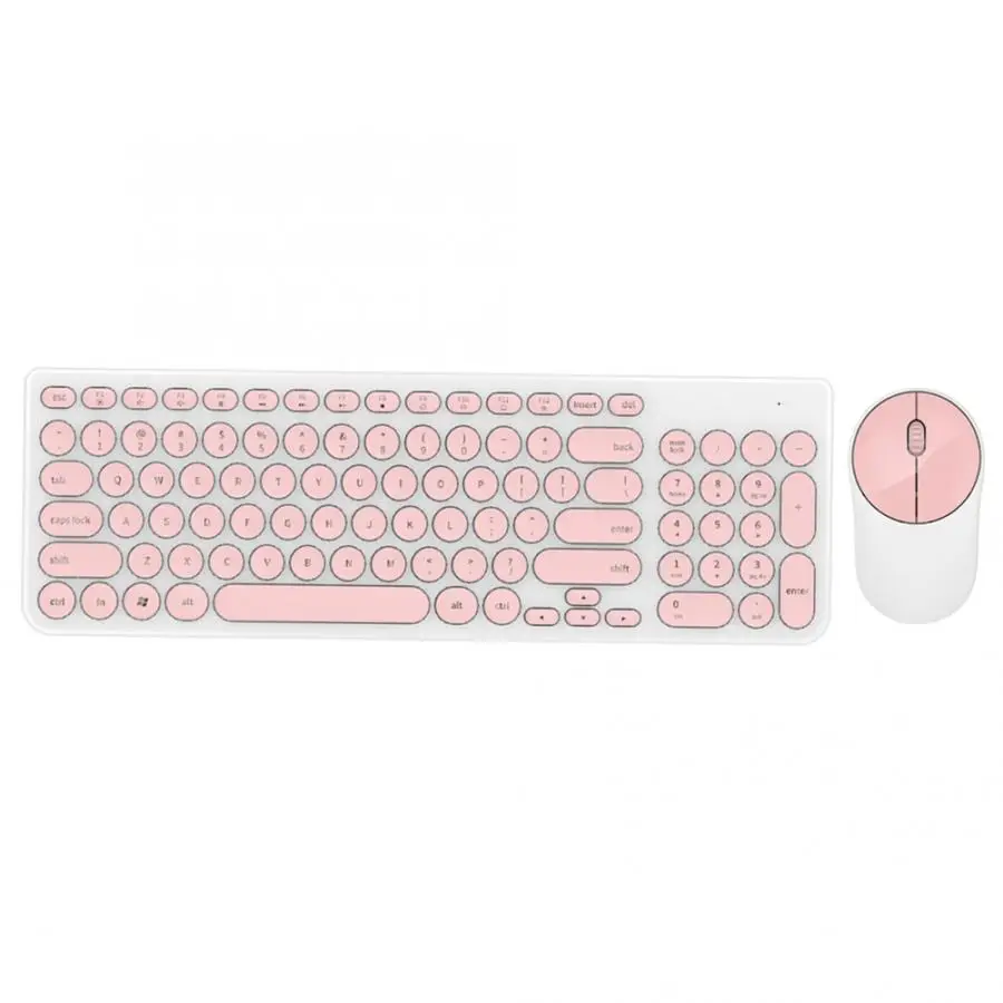 Клавиатура Мышь комбо круглый панк Keycap беспроводная клавиатура Бесшумная энергосберегающая беспроводная мышь набор - Цвет: Pink