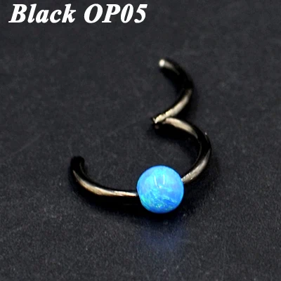 Black OP05 1 шт. G23 титановый шарнирный сегмент кольцо с опалом камень опал губы ниппель хряща трагус спираль носовая перегородка кликер пирсинг ювелирные изделия - Окраска металла: Black OP05
