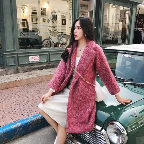 Зимнее шерстяное пальто для женщин Veste Femme Dames Jassen, зимнее Однотонное шерстяное пальто средней длины, элегантное шерстяное пальто - Цвет: Purple