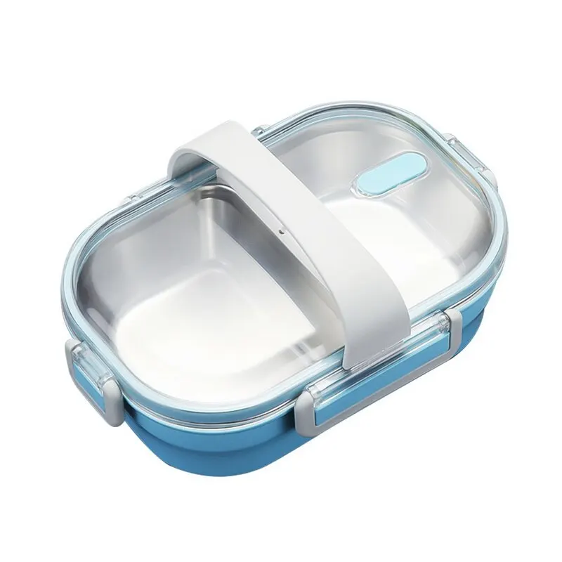 Новые контейнеры для еды с отделениями для детей, школьная коробка из нержавеющей стали, кухонный герметичный контейнер для еды - Цвет: blue