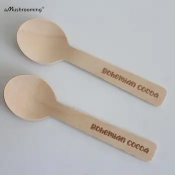 

100ct Custom Engraved Organics Spoons Small Cocoa Spoons Honey Spoon Personalized Wooden cutlery for party favor big day gift