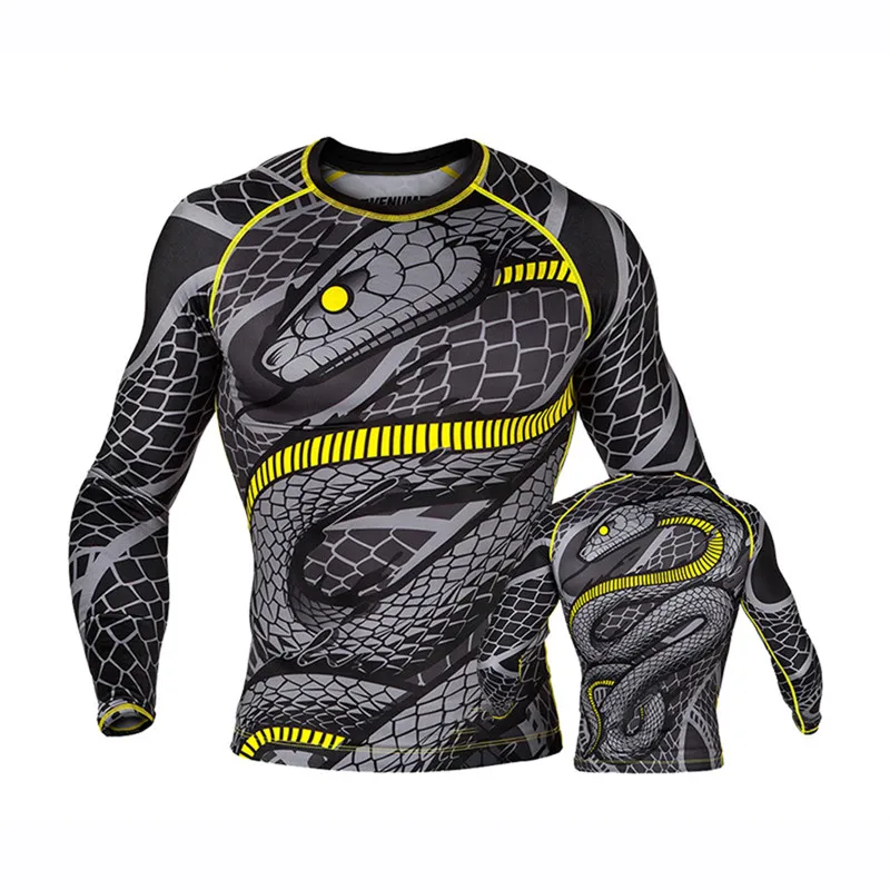 Long Sleeve Змея Мужчины кикбоксинг, Mma шорты футболка ММА с Длинным Рукавом Рашгард бокса Муай Тай шорты UFC тренажерный зал фитнес набор бой бокса майки - Цвет: Long Sleeve