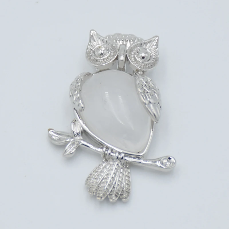 White Crystal Серебряный цвет животное сова кулон в форме капли воды в форме натурального камня кристалл Quartzs кулон для ожерелья для женщин мужчин талисманы ювелирные изделия - Окраска металла: White Crystal