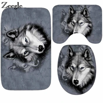 

Zeegle Wolf Printed Bathroom Mat Toilet Rug Anti-slip Carpet Bathroom Bathtub Mat Memory Bath Mat Soft Bathroom Floor Mats