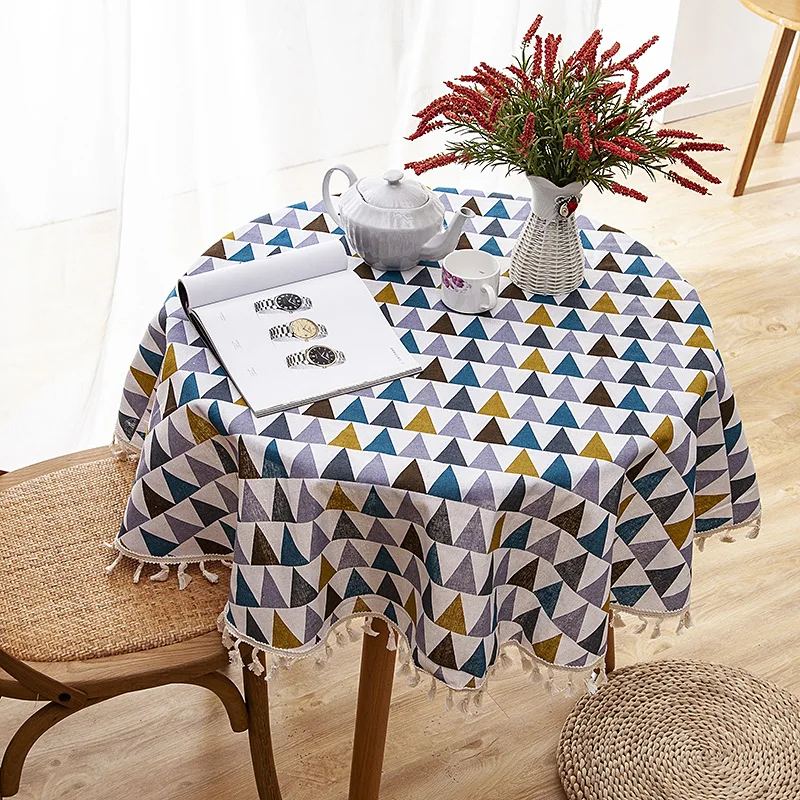  Thickened Polyester Cotton Round Tablecloth Fashion Print Pattern Cover Fringed tablecloth Cover Ta