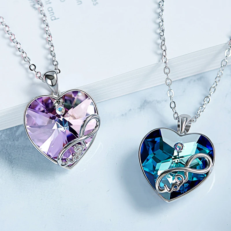 Valentinstag Geschenk Halskette mit Herz Kristall farbig silber Liebe NEU