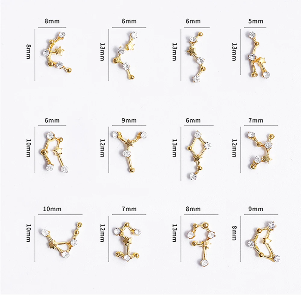 12 Constellation Shape Nail Art Decorations 3D Alloy Nail Rhinestones Creative Jewelry Decor Nail Wheel DIY Manicure Accessories