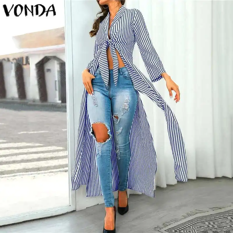 VONDA Striped Blouse Autumn Long Sleeve Vintage Printed Shirts Summer Beach Tops Sexy Party Bohemian Blusas Plus Size S-5XL VONDA Striped Blouse Autumn Long Sleeve Vintage Printed Shirts Summer Beach Tops Sexy Party Bohemian Blusas Plus Size S-5XL