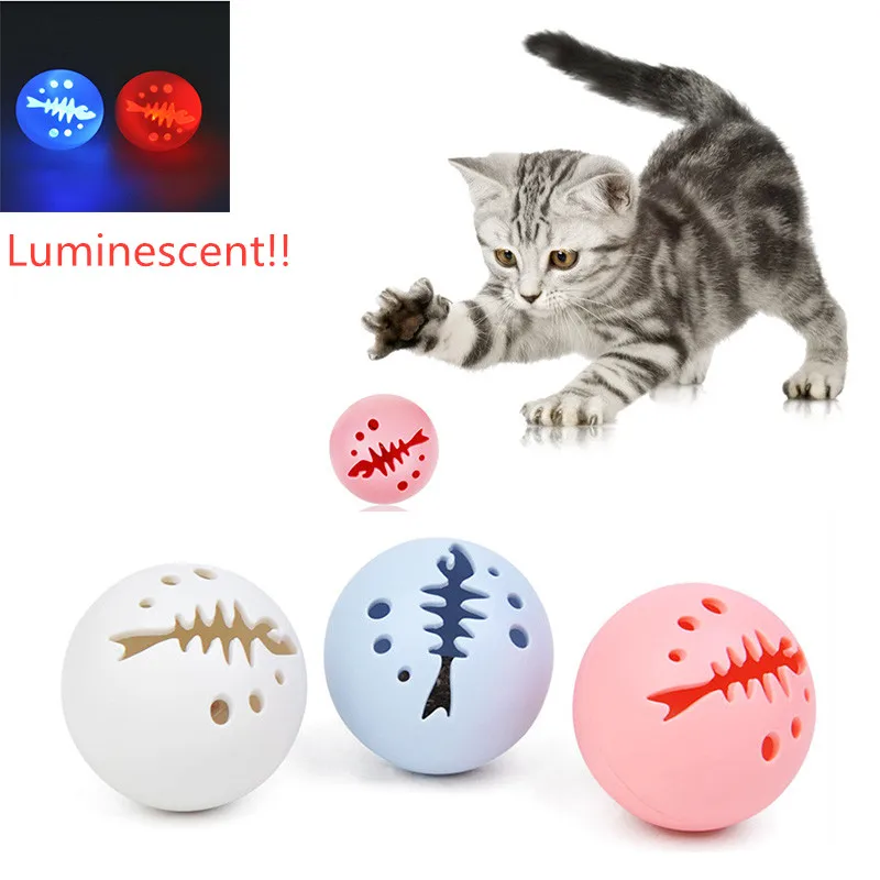 

3 Pcs/set Catnip Cat Toy Luminescent Bell Pet Toys Fish Bone Ball Interactive Pet Kitten Supplies Product Candy Color Boxed