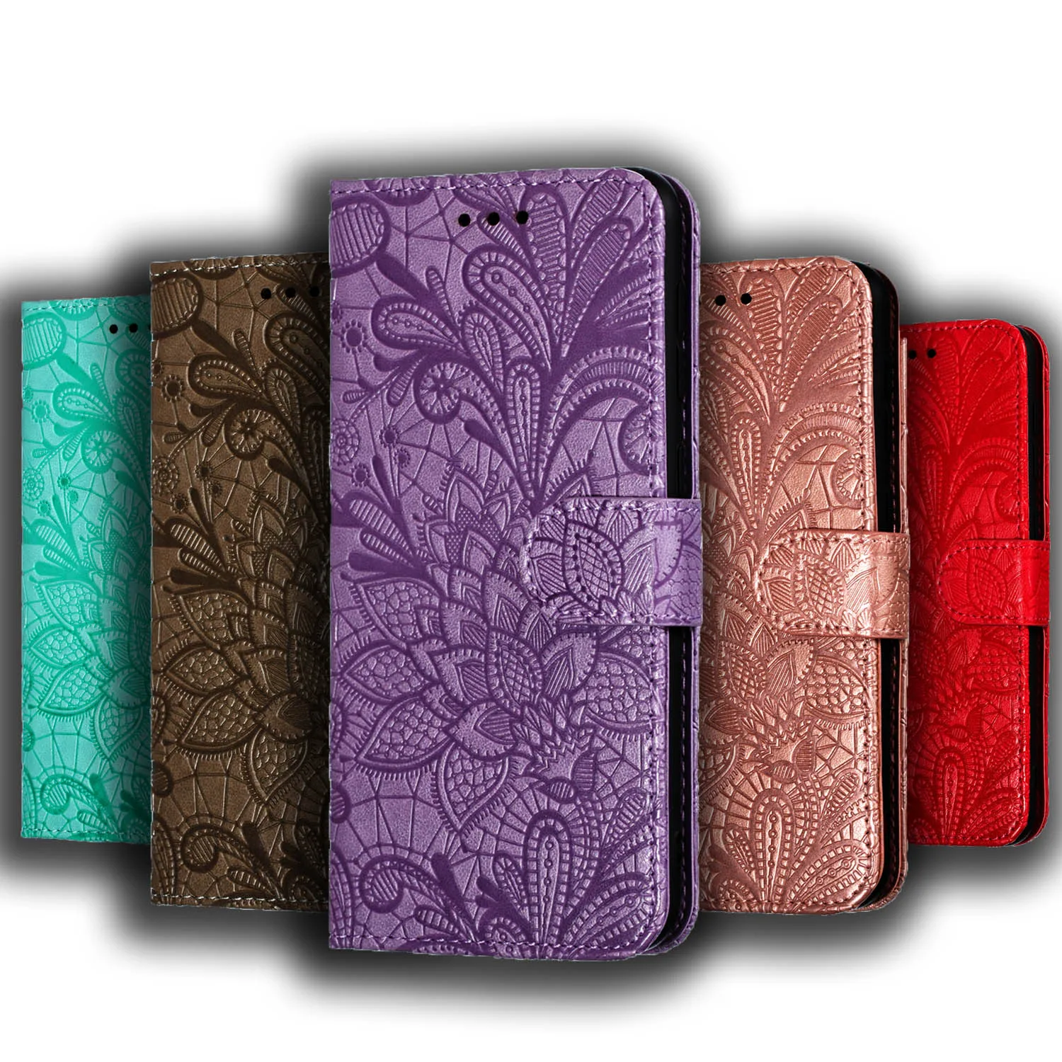 Spitze Flip Floral Hülle für Samsung Galaxy A22 A51 M32 M12 A02 A12 M02 A32 A52 A72 A03S A31 A71 A21S S21 Ultra S2 Plus Wal_voghion.com