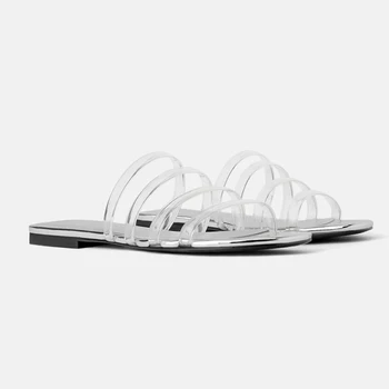 

Transparent Fashion slippers Strap Flat Summer Open Toe Outdoor Wear Sandals Retro Beach Shoes Women