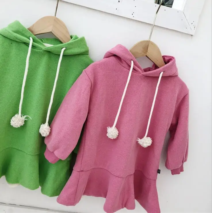 Hot Sale Girls Ruffles Dress Thicken Winter Girls Hooded Dresses 1-6 years PP405