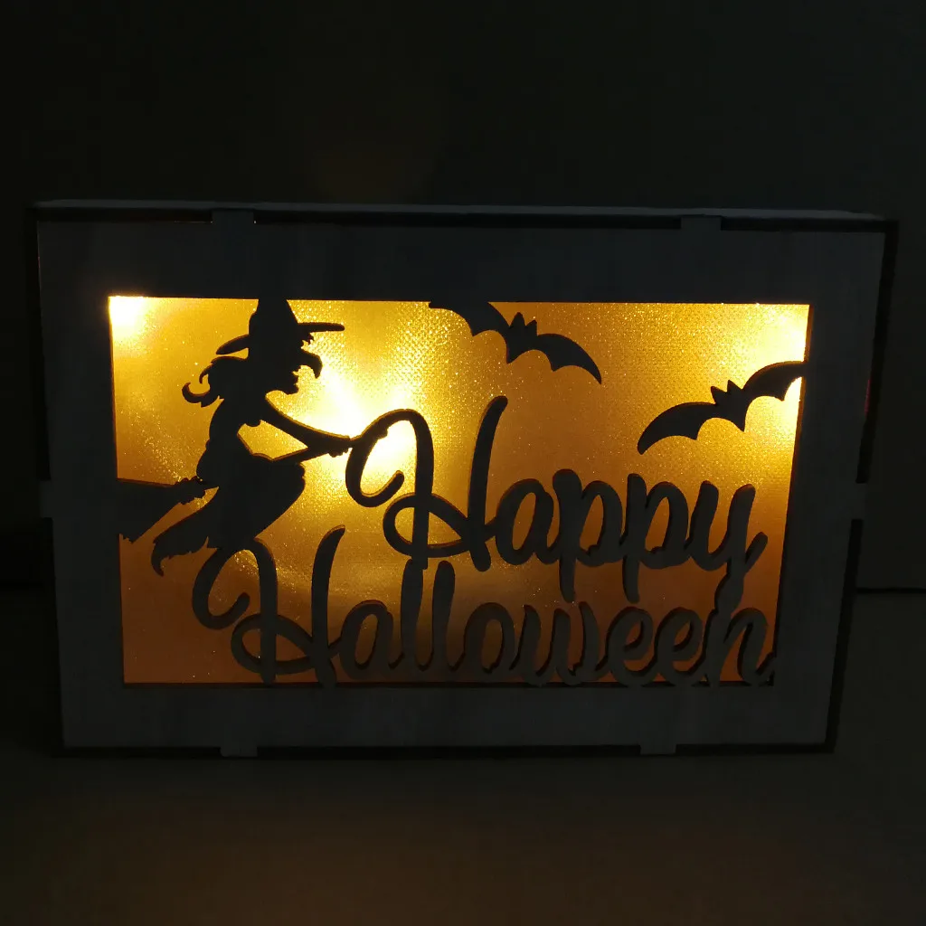 Halloween Hanging Decoration Crafts Wooden Pumpkin Haunted House Pendant LED Night Light Halloween Home Decor Clever Party Decor