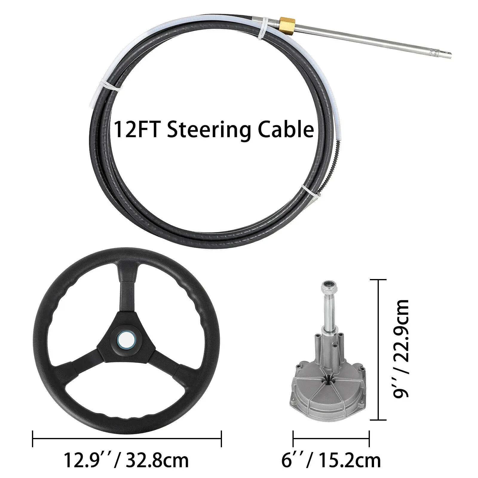 14ft Boat Steering System Kit With Wheel - Fits 3/4" Tapered Shaft For Outboard Motors