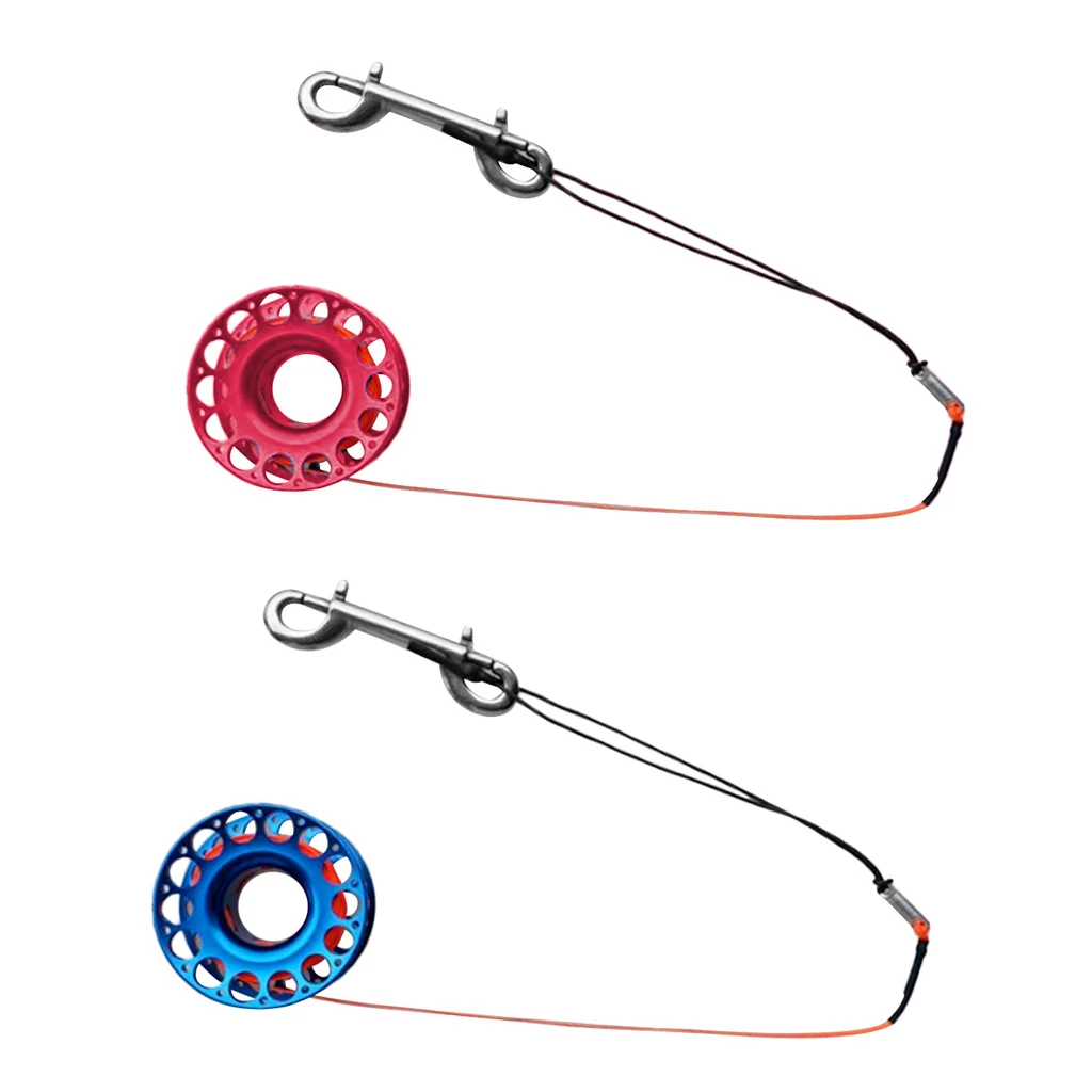 2x алюминиевый сплав Профессиональный Дайвинг дайвер Finger Reel Wreck Cave Tech Spool с двойным концом Болт Оснастки Клип, розовый+ синий