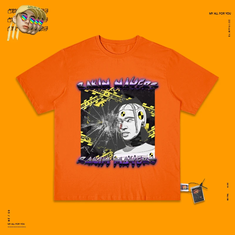 orange Хип-хоп рэп певец A$ ap Рокки короткий рукав мужской широкий Рок Рэп черный Fear футболка женщина рендеринг без подкладки верхняя одежда - Цвет: orange