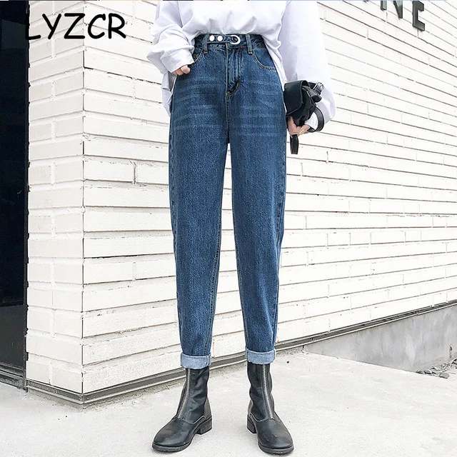 US $15.88 Spring 2020 High Waist Mom Jeans Loose Women Harem Boyfriend Jeans For Women Straight Jeans With Hi