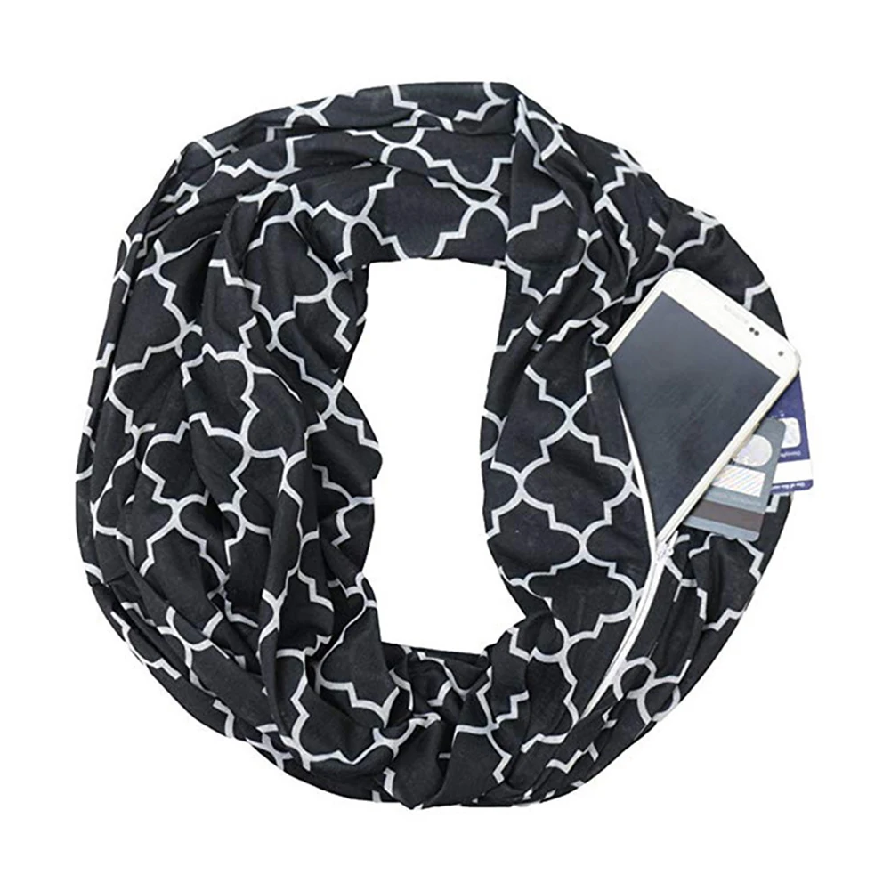Portable Women Scarf Pocket Infinity Scarf All Match Travel Journey Scarves SER88