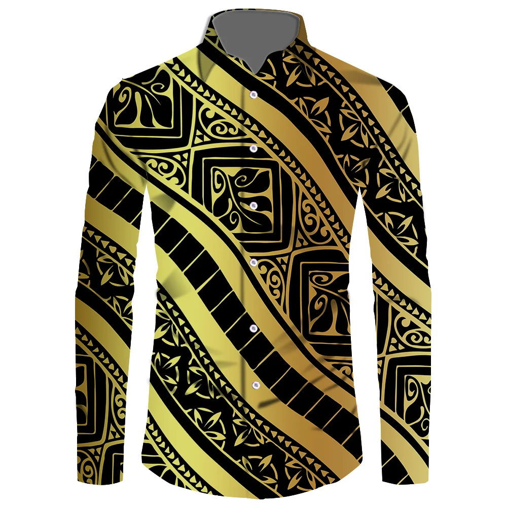 Long Sleeve Shirt Men Viking Clothes Samoan Puletasi Polynesian Samoan Shirts For Men Tribal Island Top Men's Shirt