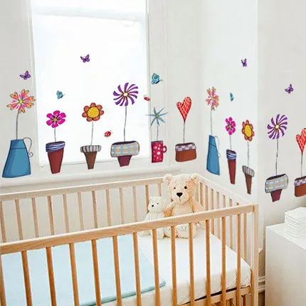 Cartoon Flower Butterfly wall Stickers Decal Window glass Wall decor Home Decoration children Nursery room decor