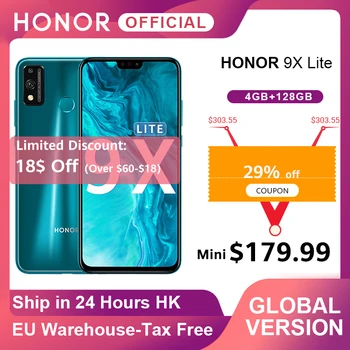 New Arrival Global Version Honor 9X Lite Smartphone 4G 128G 48MP Camera Kirin 710 6.5'' Smartphone Android P GPU Turbo 3.0 NFC
