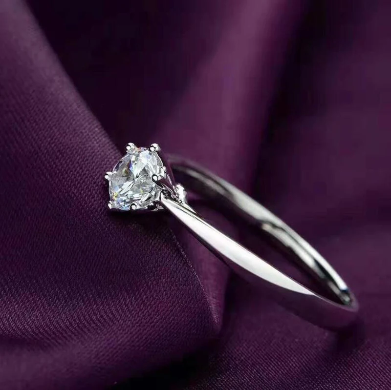 С сертификатом 1.0ct 6 мм круглой огранки EF VVS1 циркония Диамант 925 Серебряные кольца Свадебные украшения символ любви подарок подруге BKR040