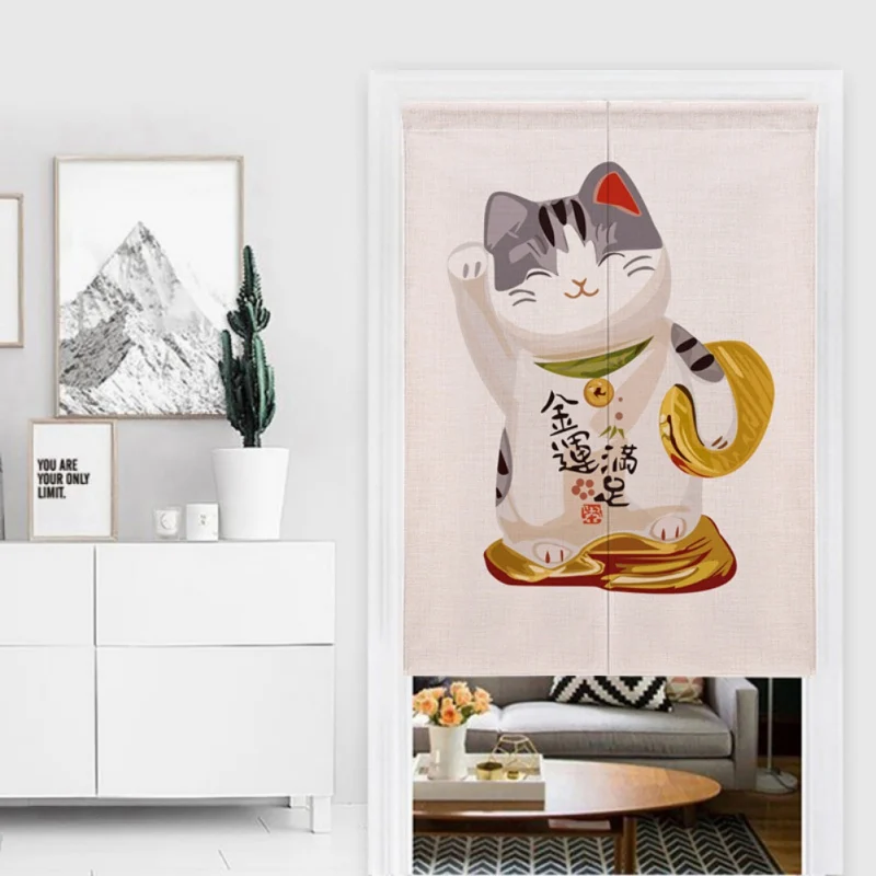 

Lucky Cat Design Cotton And Linen Chinese Style Doorway Curtain Hanging Tapestry For Fortune cat Home Decoration