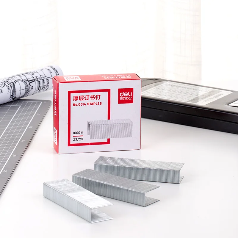 

Deli 0014 Thick Staples 23/23 (1000/Box) Effortless Universal Staples Financial Office