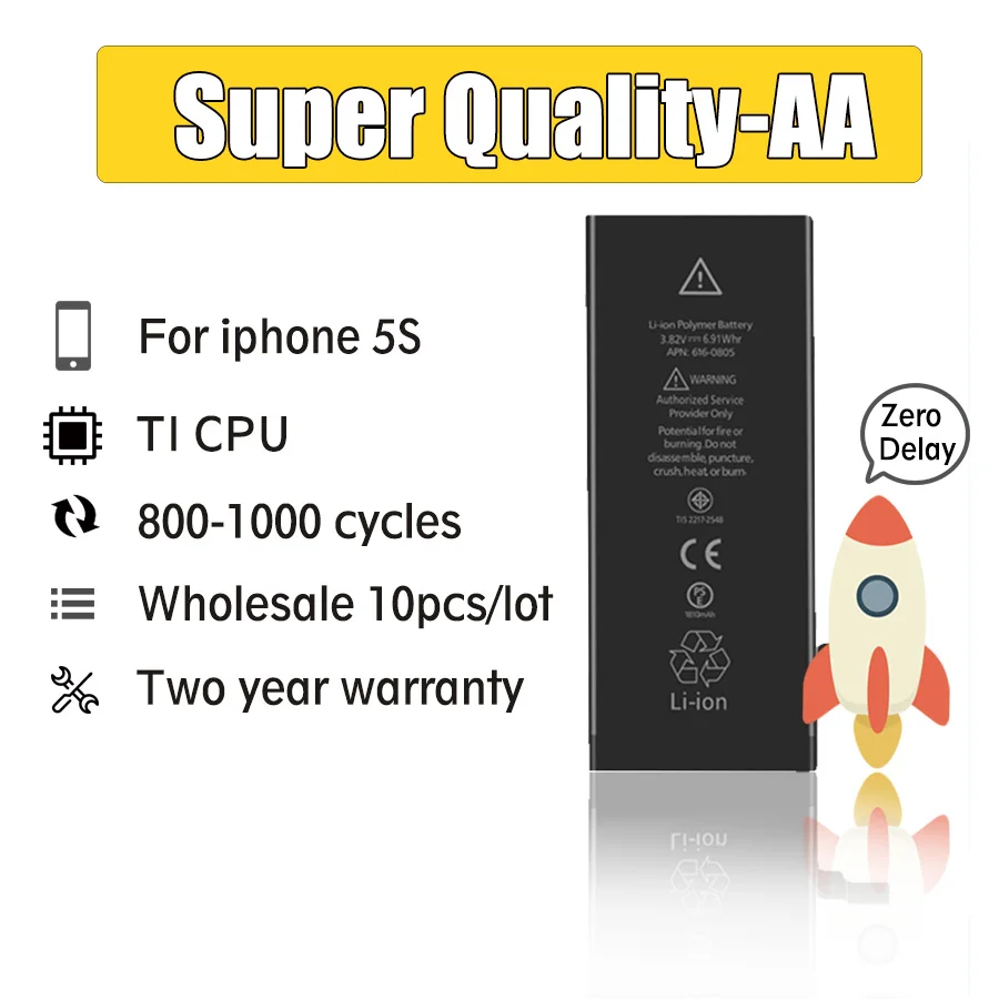 

10pcs/Lot Real Capacity 1560mAh Core Protection Board 3.7V Zero Cyclic Battery For iPhone 5S 5GS Replacement Repair Parts 5S-AA