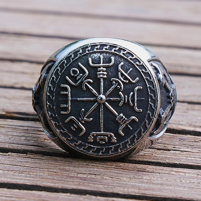Gothic Viking Compass Ring Men Women Stainless Steel Biker Double Axe Mens Nordic Best Gift For Friend Size 7-15 | Украшения и