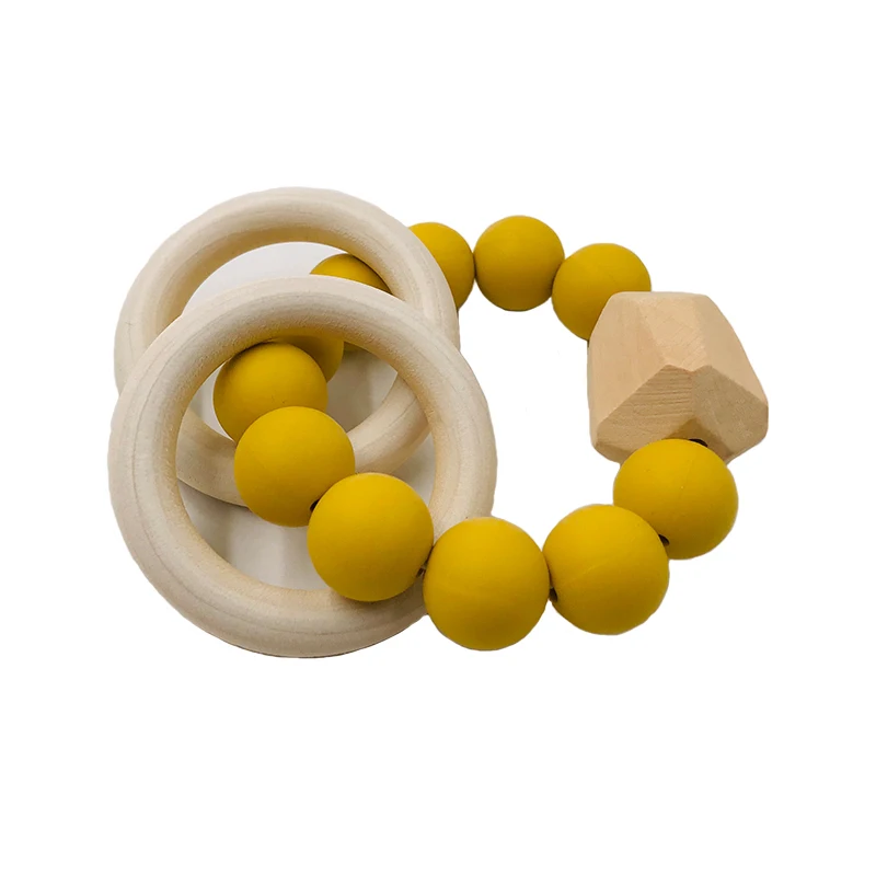 Детский браслет для прорезывающихся зубов органическое деревянное кольцо натуральный Прорезыватель игрушка силиконовая бусина для малышей зубное кольцо DIY подарок для малышей - Цвет: 3