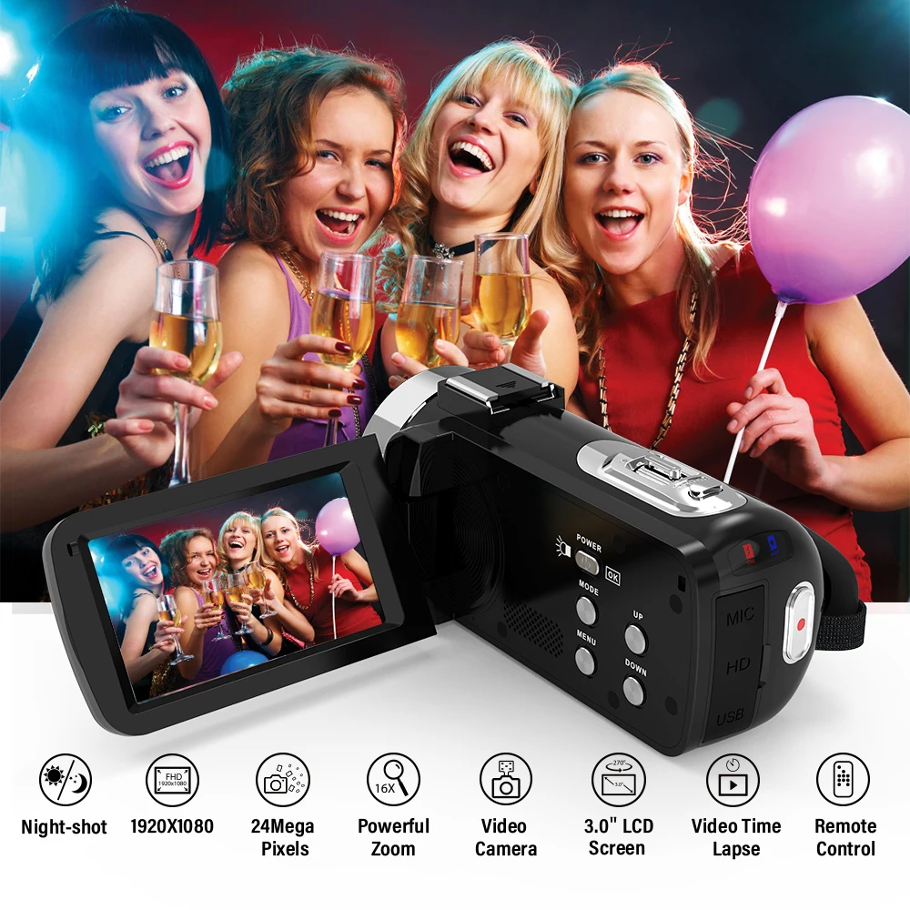 Andoer 1080P HD WiFi 3," lcd сенсорный ИК ночного видения портативная видеокамера+ микрофон+ 0.39X широкоугольный объектив