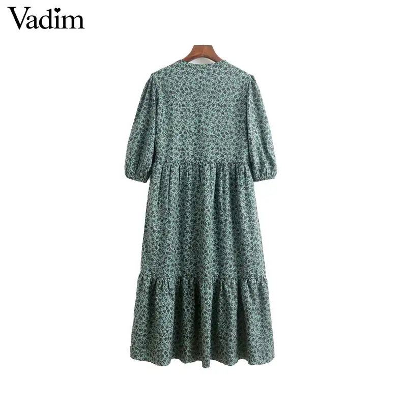 Vadim женское винтажное платье миди с принтом три четверти рукав женские повседневные Прямые платья Шикарные Зеленые до середины икры vestidos QC818