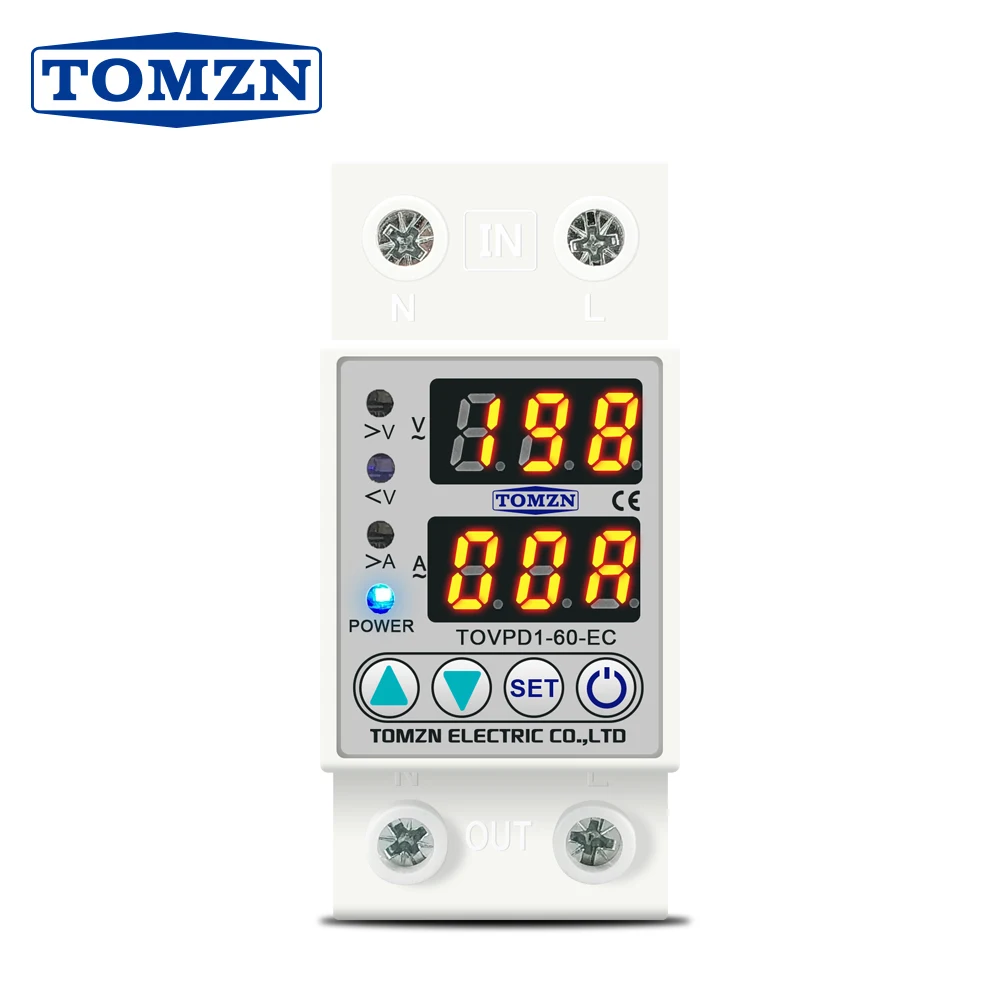 Ajustável sobre e sob Relé com sobre Voltímetro de Proteção Trilho Tensão Dispositivo Protetor Atual 60a 230 v Din