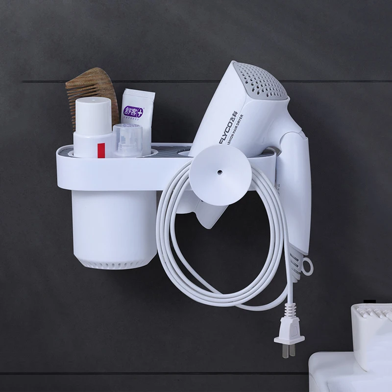 Держатель для фена металлическая полка ванной с держателем телефона настенный