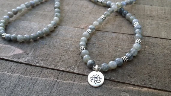 labradorite 108 mala necklace stretch wrap bracelet mala necklace