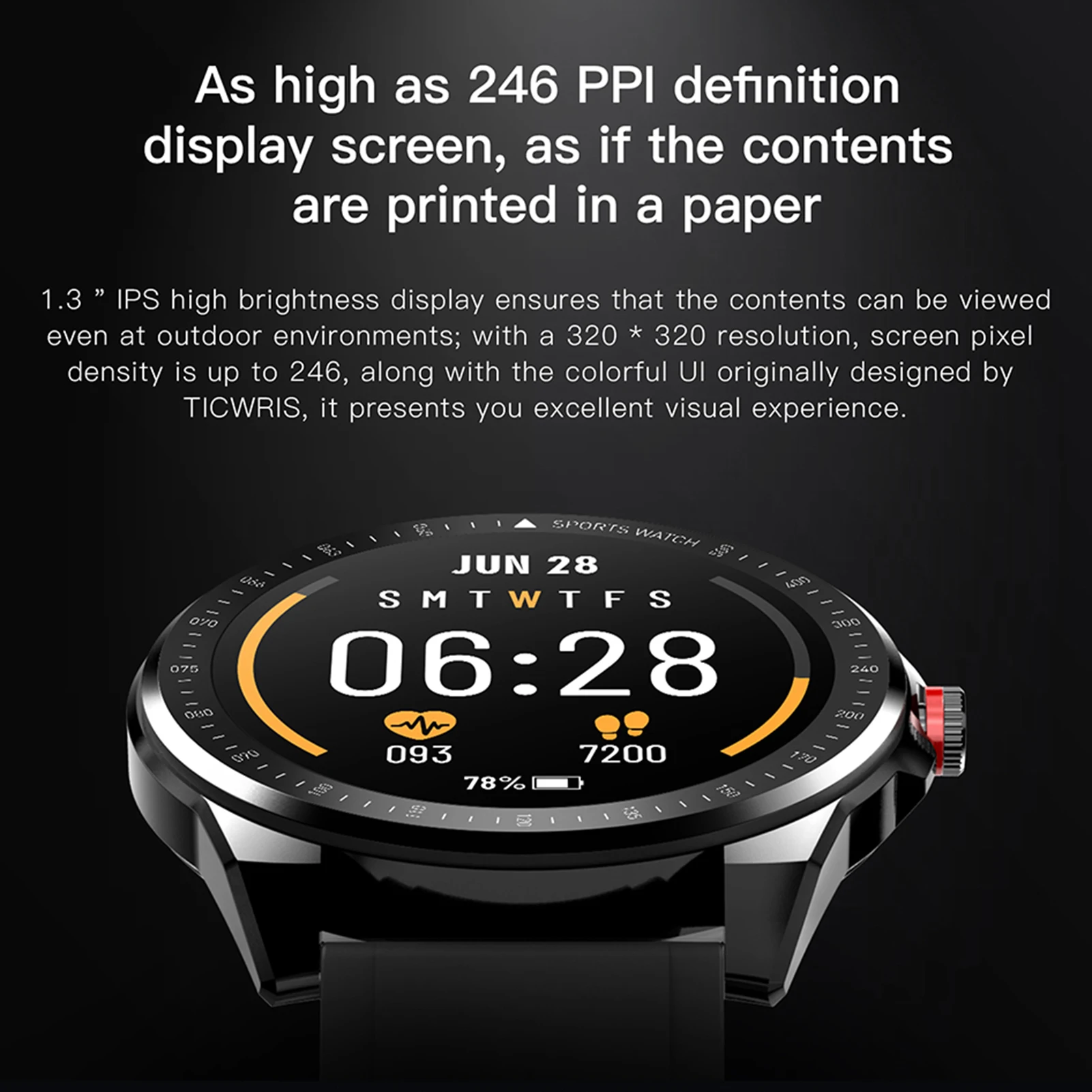 US $33.26 TICWRIS RS Smart Watch Men 13 inch TFT Touch Screen IP68 Waterproof Bluetooth 50 Heart Rate Monitor Fitness Tracker Smartwatch