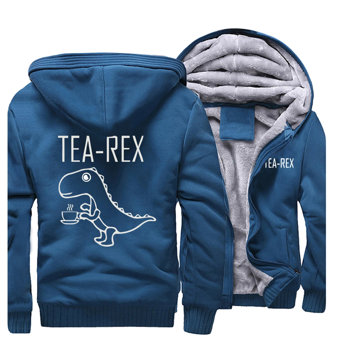 Забавные куртки tea Rex для мужчин шутка каламбур Юрского периода Динозавр напиток кофе Толстовка толстовки зимнее плотное флисовое пальто куртка спортивная одежда - Цвет: Lake Blue 1