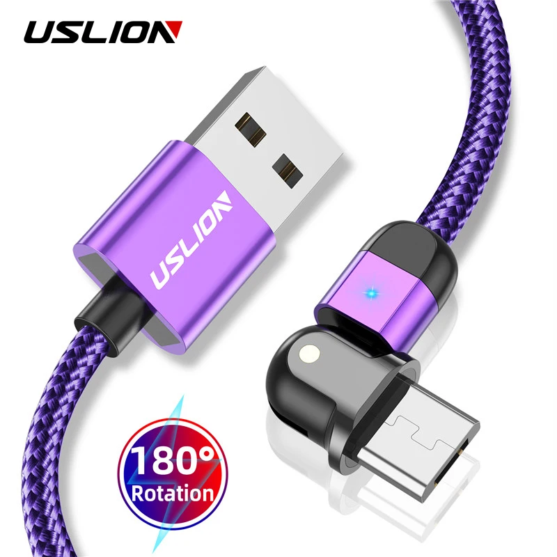 

USLION 3A Micro USB Cable 90/180 Degree Fast Charging Data Cable For Samsung Xiaomi Huawei LED Microusb Mobile Phone Charger