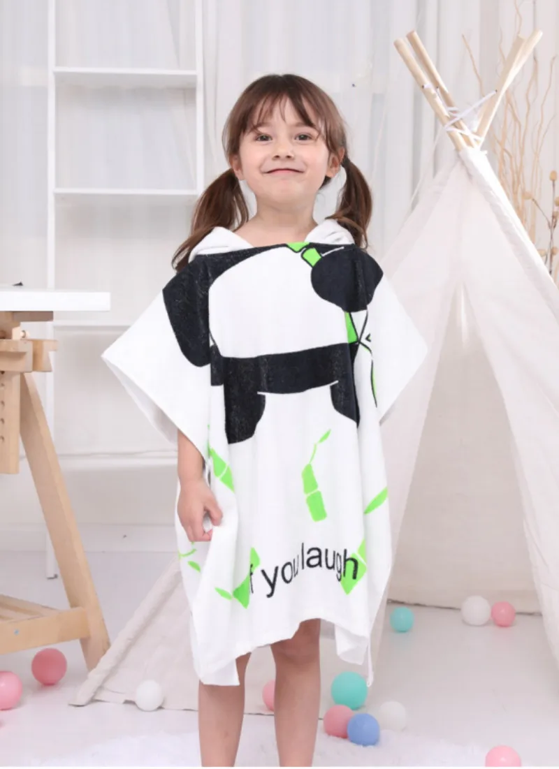 60x120 см, детский халат с капюшоном, банное полотенце, хлопок, с рисунком, бархат, впитывающий плащ, пляжное полотенце для мальчиков и девочек, T797 - Цвет: panda