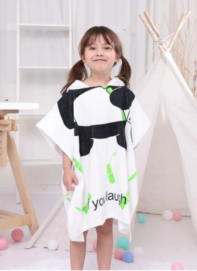 panda 60x120 см, детский халат с капюшоном, банное полотенце, хлопок, с рисунком, бархат, впитывающий плащ, пляжное полотенце для мальчиков и девочек, T797 - Цвет: panda