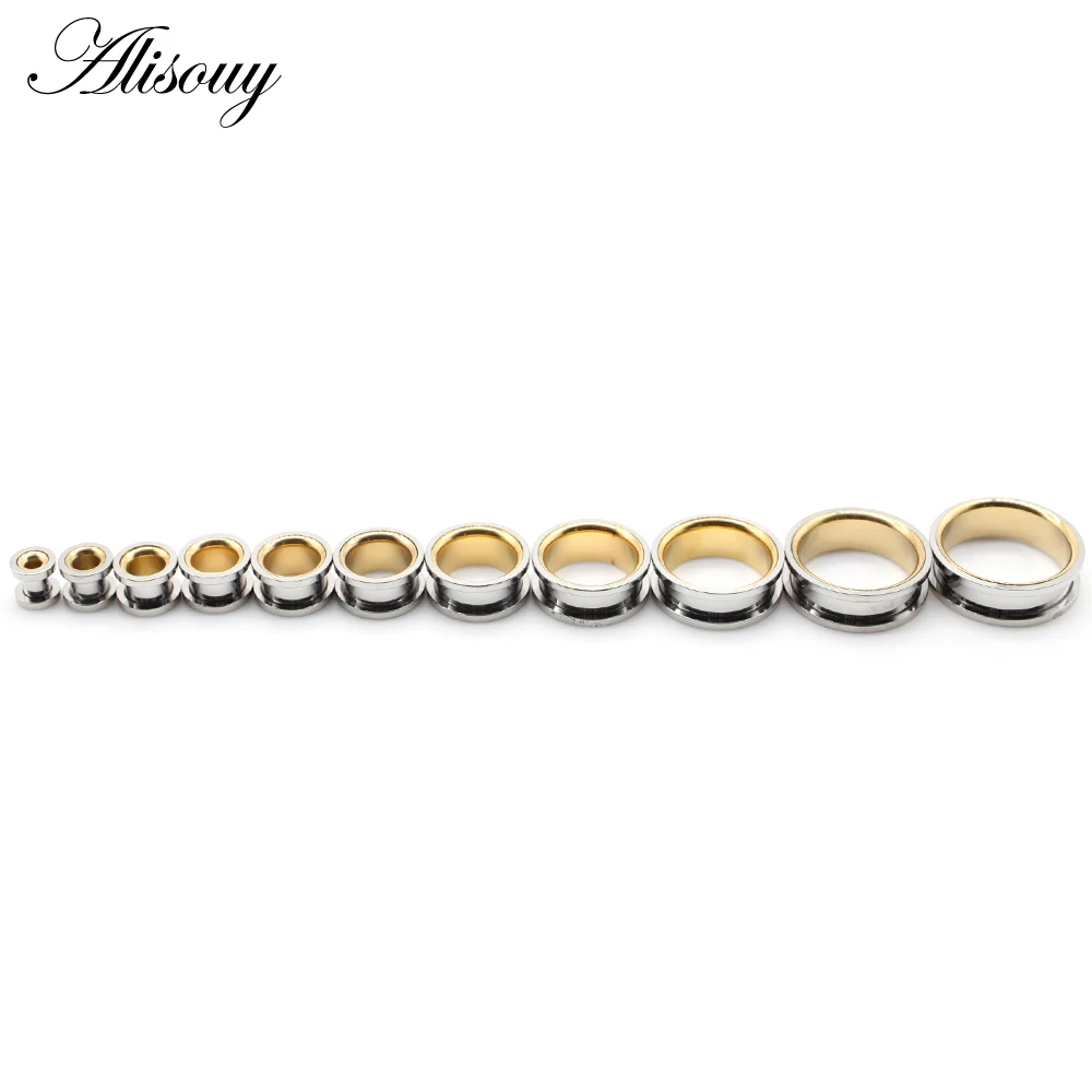 Alisouy 2pcs Smiple Hollow Stainless Steel Flared Ear Plugs Tunnel Expander Stretcher Gauges Flesh Piercing Earring Body Jewelry