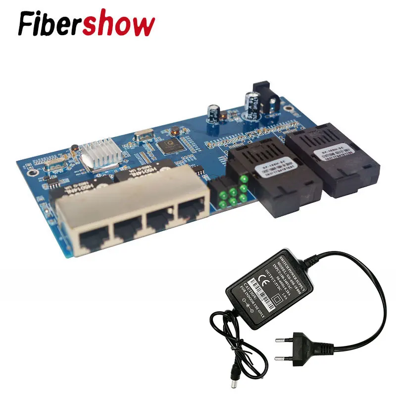 Гигабитный Ethernet коммутатор волоконно-оптический медиаконвертер 4 RJ45 2 10/100/1000 M UTP волоконный порт PCB