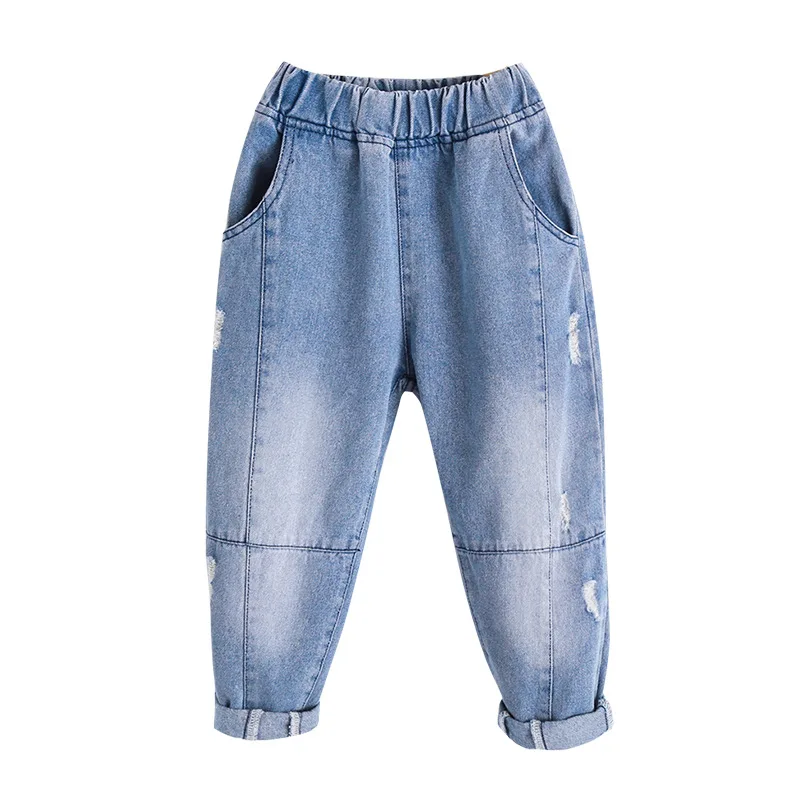 New Casual Girls Boys Jeans Children Clothes Autumn Denim Pant Teenage Patchwork Long Pants Trousers Kids 4-14years