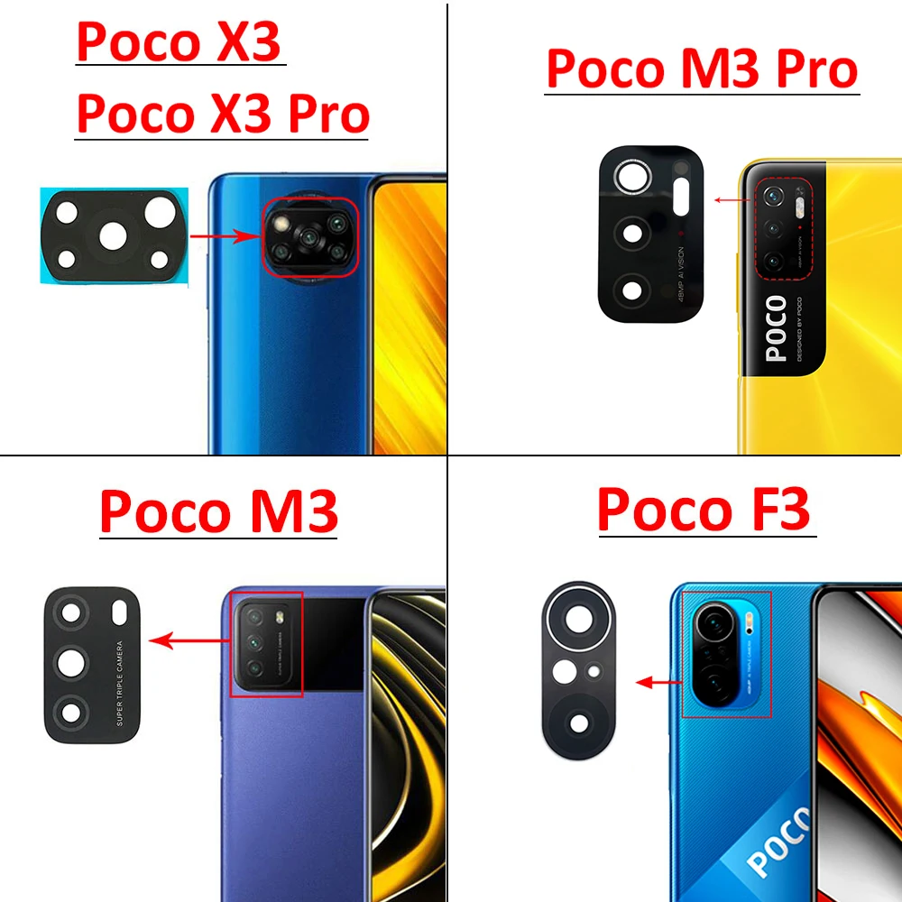Стеклянный объектив задней камеры 2 шт./лот для Xiaomi Redmi Poco M3 F3 X3 NFC F2 Pro GT Pocophone F1 с