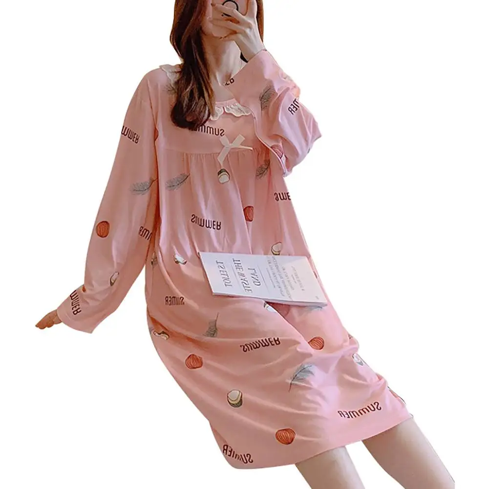 EP Женская одежда для сна с длинными рукавами, корейские пижамы Kawaii, сладкая Ночная сорочка, пижамы для девочек, осенняя ночная рубашка - Цвет: EP