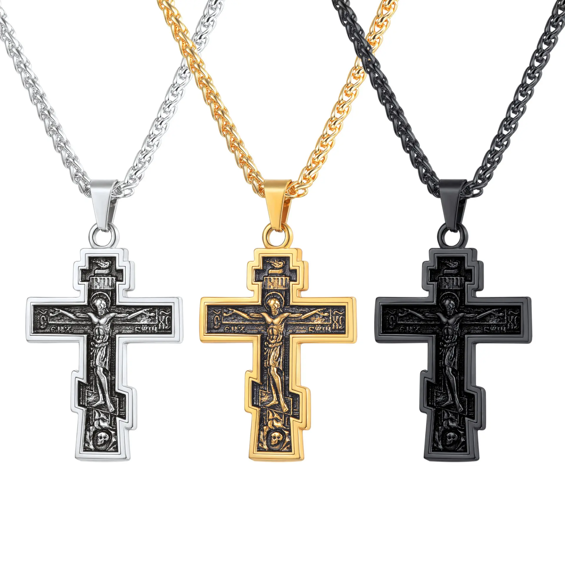 

Orthodox cross Necklace Women Crystal cross Pendant Long Men Necklace